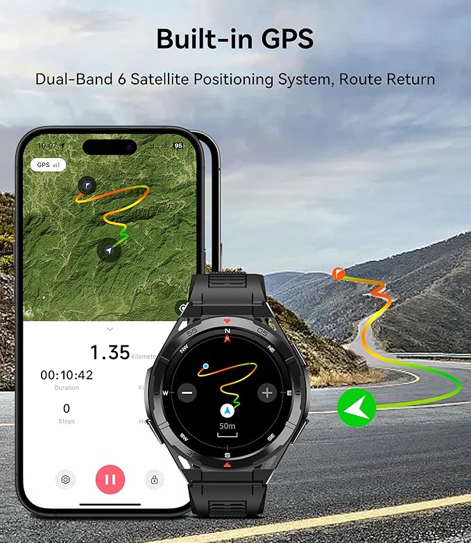 OUKITEL Smart Watch for Men GPS Watch, 1.43" AMOLED Display, 5ATM Waterproof Military Watch, 150+ Sport Modes, Fitness Activity Tracke with Compass Pedometer Sleep Monitor Heart Rate, for Android iOS