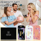 3 Pack Luxury Floral Luggage Tags, Durable PU Leather Suitcase Tags with Stainless Steel Cable Strap, Hidden ID Slot for Privacy Protection, Easy to Identify Waterproof Travel Accessories Gift (P)