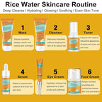 Skin Care Set,7Pcs Women Teen Glass Skincare w/Korean Rice Extract,Hydrate Glow Repair Anti-Aging Facial Routine Kit Self Care Gifts for Women Mom Wife Teenage Girl Teens 10-12 Travel-Size Kit
