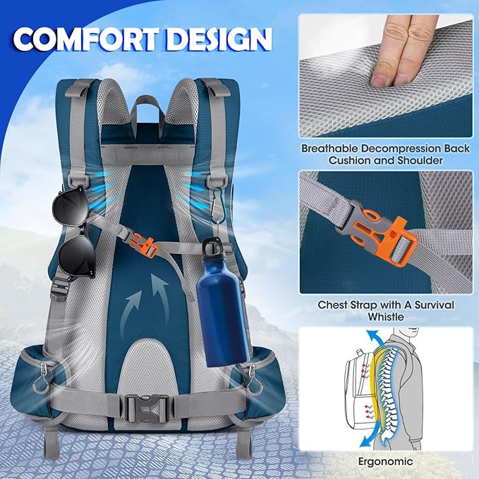 NUBILY 50L Hiking Backpack Waterproof Camping Backpack for Men Women Lightweight HIking Daypack Outdoor Travel Daypack