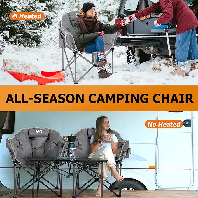 LILYPELLE Oversized Heated Camping Chair, Patio Lounge Chairs with 3 Heat Levels, Portable Folding Heated Chair Round Moon Saucer Folding Lawn Chair Outdoor Chair for Camping, Lounge Patio