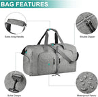 Dimayar 65L Travel Duffle Bag for Men Women - Foldable Duffel Bag with Shoes Compartment - Overnight Bags Waterproof & Tear Resistant(Gray)