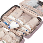 NISHEL Travel Toiletry Bag for women, Portable Hanging Organizer for Travel-Sized Shampoo, Conditioner, Brushes Set, Makeup Accessories, Medium Size, Peach Pink