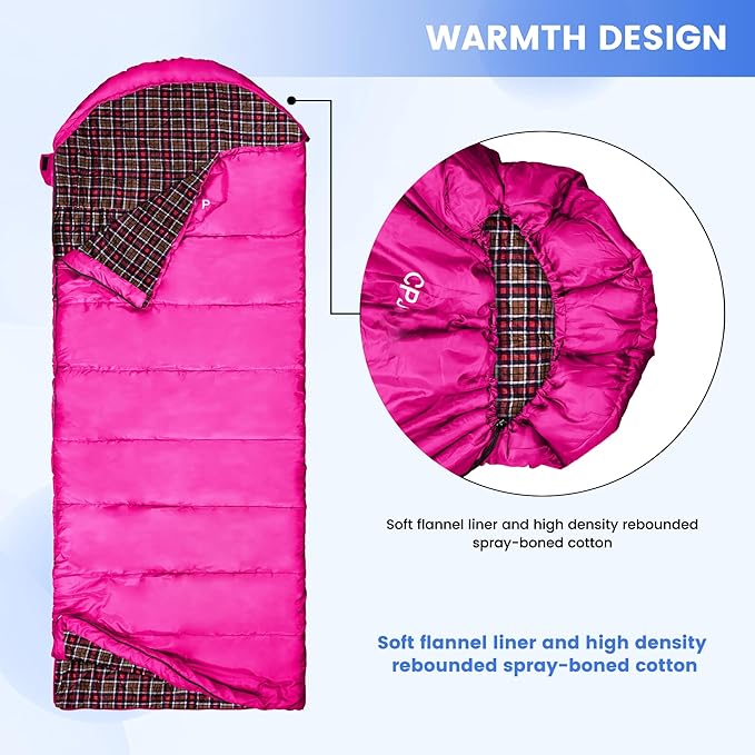 0 Degree Sleeping Bag for Cold Weather,100% Cotton Flannel XXL for Adults Big and Tall Cold Weather Winter Zero Degree Camping,Free Compression Sack