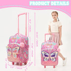 Kids Carry On Luggage with Wheels Softside Kids Suitcase for Girls Airline Approved & Girls Multi-function Carry Bag 4pcs Set