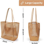 KALIDI Beach Nylon Mesh Tote Bag, Casual Tote Bag Hobo Women Foldable MAX 23L Shoulder Bag For Beach Picnic Vacation