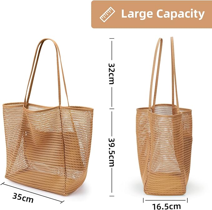 KALIDI Beach Nylon Mesh Tote Bag, Casual Tote Bag Hobo Women Foldable MAX 23L Shoulder Bag For Beach Picnic Vacation