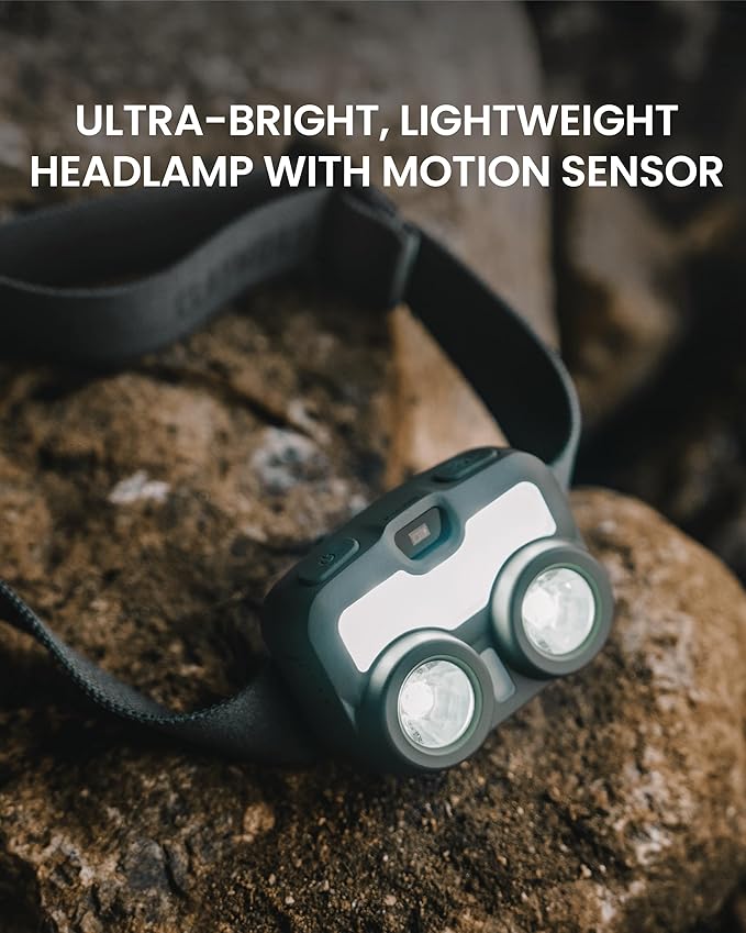 Claymore HEADY3 Khaki Rechargeable Headlamp – Compact 500 Lumens LED with Motion Sensor 6 Light Modes USB-C Rechargeable IP54 Water Resistant Up to 65 Hrs Runtime for Camping, Running, Outdoor