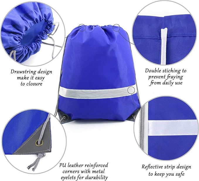 BeeGreen 30 Pieces Royal Blue Drawstring Backpacks Bags Bulk Reflective Cheap Gym Sack Pack Sports Cinch Bag