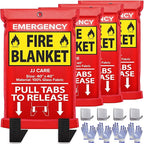 JJ CARE Fire Blanket – 4 Packs with Hooks and Gloves – 40” x 40” Fire Blankets Emergency for Home and Kitchen, High Heat Resistant and Flame Protection for Kitchen, Car, Office, Camping & Home Safety