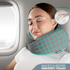 Skechers Memory Foam Neck Pillow, Comfortable & Breathable Travel Pillow,Neck Pillow Airplane for Travel, Car Rides, Home, and Office Use, Ergonomic Design for Men and Women,Grey