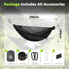 Camping Hammock with Mosquito Net, 2 Person Hammock Tent, Portable, Parachute Nylon for Indoor, Outdoor, Hiking, Backpacking, Backyard, Beach, Travel (Hold Up to 500lbs) (Black)