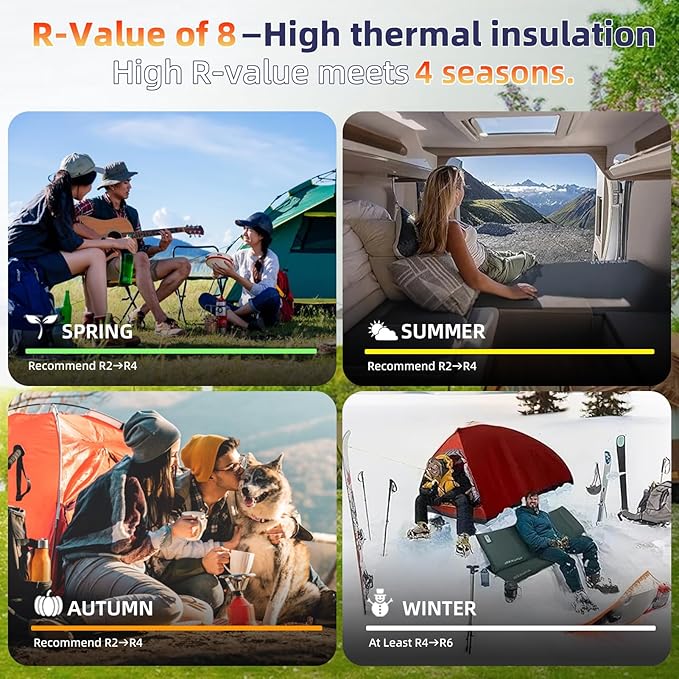 INVOKER 3.15" Camping Sleeping pad, Ultra-Thick Elasticity Foam Fast Self-Inflating 4-Season Insulated Durable Camping Mat Air Mattress with Pillow, for Tent, Car, Camping, Traveling, Blue