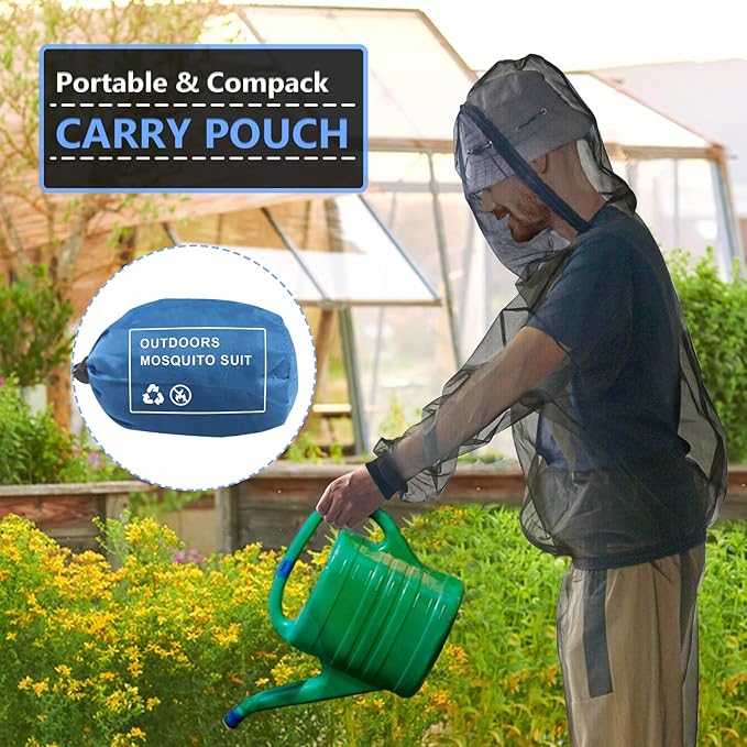 Mosquito Suit - Net Bug Pants & Jacket with Hood - Mesh Bug Suit for Outdoor Protection from Bugs, Flies, Gnats, No-See-Ums & Midges - Mosquito Clothing for Men & Women with Carrybag, M Size