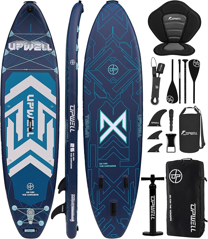 UPWELL 11'6"×35" Extra Wide Inflatable Paddle Board, Stand Up Paddle Board for Youth & Adults, Stable Design, Premium SUP Accessories, 120L Backpack, 10L Dry Bag, Paddle, Leash, Hand Pump, US Fins