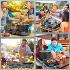 Portable 2 Burner Camping Stove with Handle, 16,000 BTU Foldable Propane Camping Stove with Grill and Carry Bag, Adjustable Burners&Flame-out Protection, Portable Camp Stove for BBQ, Tailgating, Grey