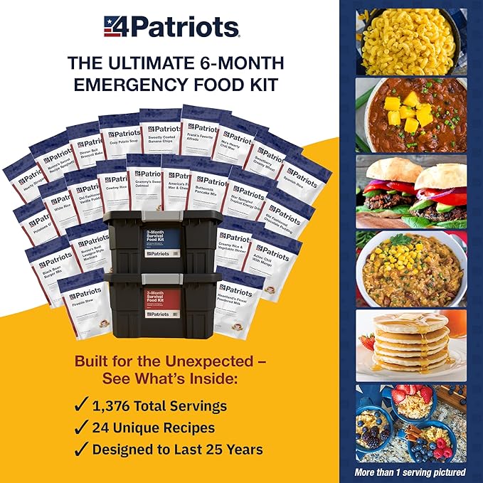 4Patriots 6-Month Survival Food Kit: Emergency Food Supply Designed to Last 25 Years, 1,376 Servings