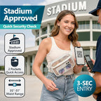 Veckle Clear Fanny Pack Stadium Approved - Plus Size 35-51 Inch Adjustable Strap Transparent Belt Bag for Women Fits 7.5" Smartphone, Clear Bag for Stadium Events Concerts, 2-Pack, 1 Black & 1 White