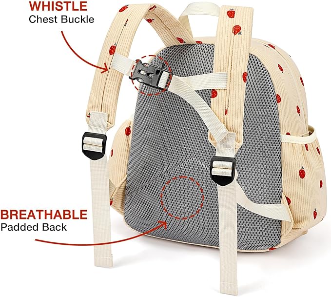 STEAMEDBUN Corduroy Toddler Backpack for Girls 2-4: Kids backpack for Boys Girls - 12 inch Preschool Kindergarten Backpacks - Strawberry