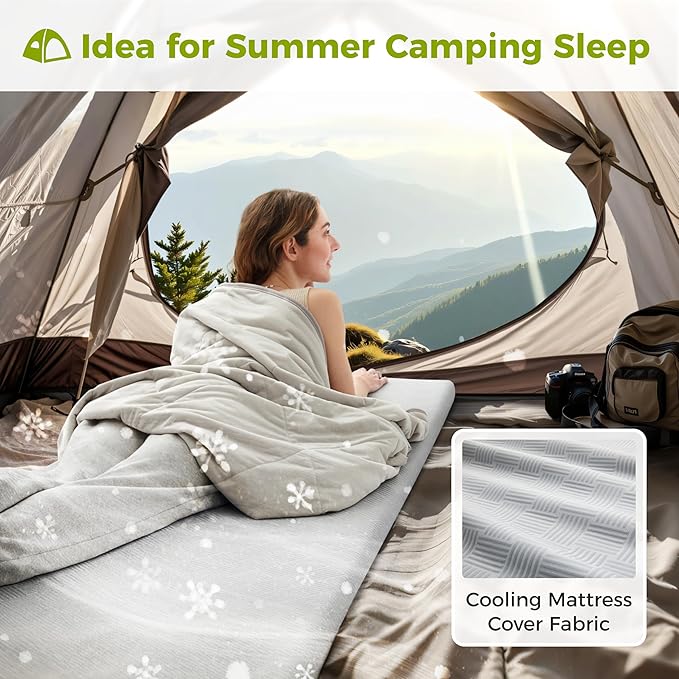 Cooling Foam Camping Mattress for Hot Sleeper,Waterproof Sleeping Pad with Carry Bag,Roll Up Cot Mattress Topper for Summer Camping Bed,Hiking,Car,Portable(75 x 30 x 2 inches)