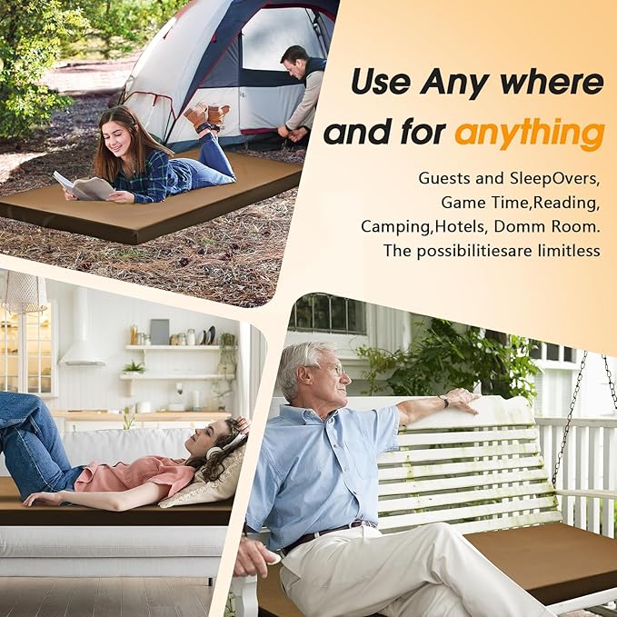 CYMULA Camping Cot Mattress 2in Memory Foam Sleeping Pad,Soft Warm Non-Slip Camping Mattress Topper with Retaining for Adults,Portable Roll up Pad for Travel(75 x30)（only Mattress）