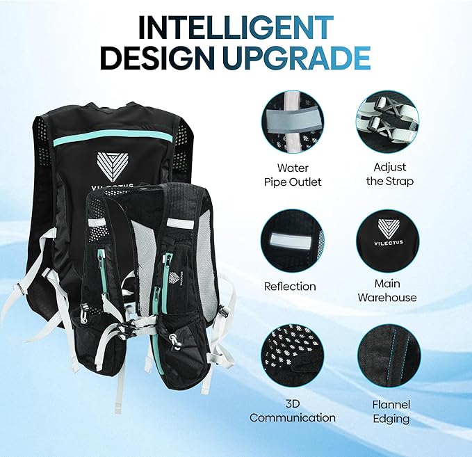 Running Vest for Women Men - Hydration Backpack with Cooling Towel & Tube Cleaner, 2.0L Water Bladder Bag, Lightweight Reflective Backpack for Hiking, Marathon & Trail Running Hydration Vest