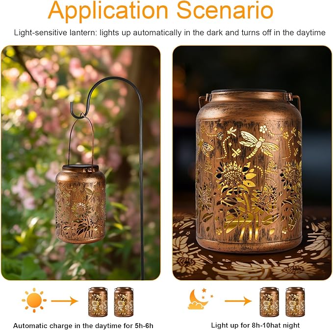 Sunflower Solar Lantern, Birthday Gifts for Women, Outdoor Waterproof LED Decorative Garden Lights for Lawn, Landscape, Patio, Porch Hanging Solar Lights for Ladies, Mom, Grandma