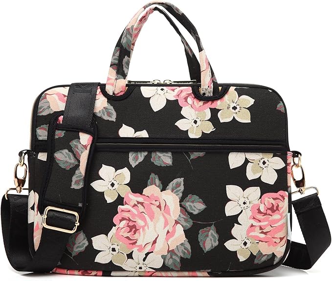 kayond Black Rose Patten water-resistant Laptop Shoulder Messenger Bag Case Sleeve for 15 Inch 15.6 Inch Laptop,Laptop Briefcase