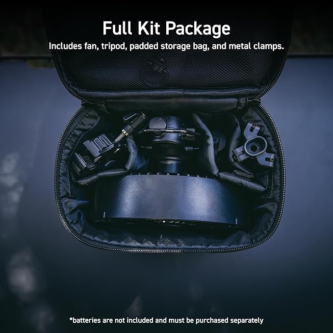 NESTOUT Outdoor Camping Fan with Tripod, 4 Speed Settings & Breeze Mode, 3 Angle Oscillation, 90° Adjustable Tilt, Timer (30/60/90 mins), USB C Compatible, Portable Tent Fan (Black Full Kit)