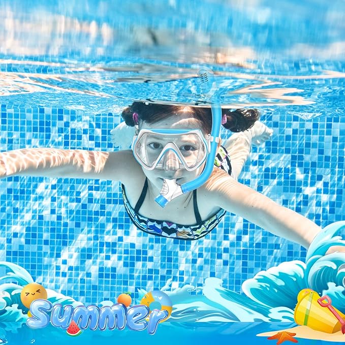 Snorkeling Gear for Kids, Kids Snorkel Set for Ages 6-14, Dry Top Snorkel, Mask Set Kid Swimming Goggles Diving Mask Combo Set Anti-Fog Panoramic View Scuba Packages
