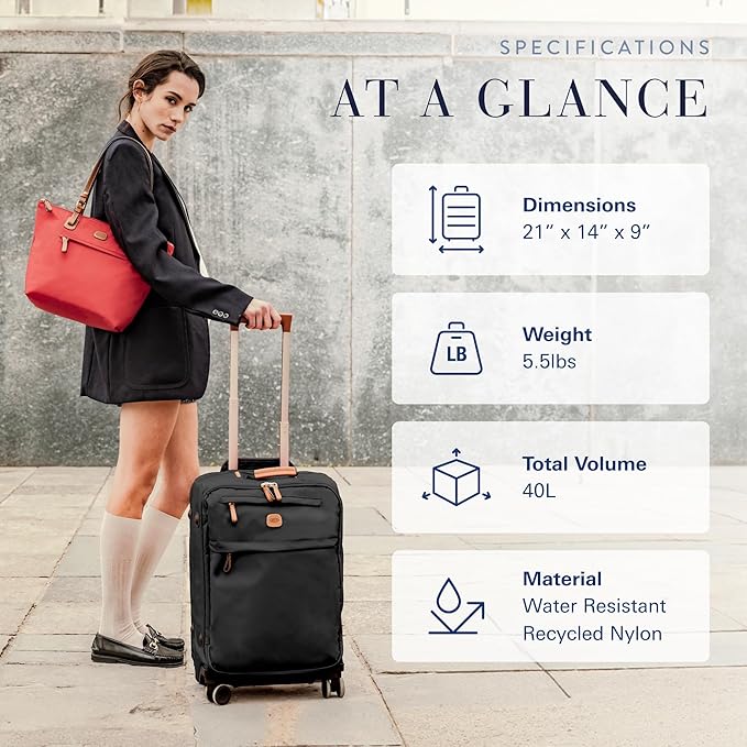 Bric's X Travel - Carry-On Luggage Bag with Spinner Wheels - 21 Inch - Luxury Luggage Bag - Black