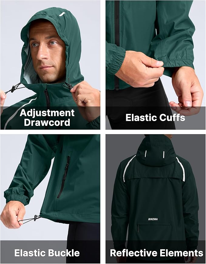 Men's Cycling Rain Jackets Waterproof Running Bike Windbreaker Lightweight Packable Hooded Jacket