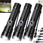 Rechargeable Flashlights High Lumens 3 Packs, 99,000 Lumens Super Bright LED Flashlight with 5 Modes & Waterproof, Powerful Handheld Flash Light for Home Camping