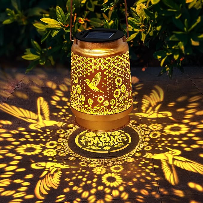 TEDOF Hummingbird Solar Lanterns Outdoor Waterproof,Metal Garden Decor with Sheep Hook for Yard Backyard Porch Landscape,Mothers Day Gifts for Mom Woman Grandma