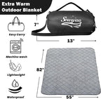 Waterproof Outdoor Blanket 82”X 55” Packable, Stadium Blankets for Camping with Sherpa Fleece Lining, Large Windproof Emergency Throw Mat for Garss Picnic Hiking Road Trip, Machine Washable, Black