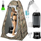 Portable Camping Shower, Pop Up Shower Privacy Tent Kit with LED Lights, 4500mAh Rechargeable Shower Pump, Filtered Shower Head & 7.4 Gallons Foldable Bucket, Outdoor Shower for Hiking Beach, Travel