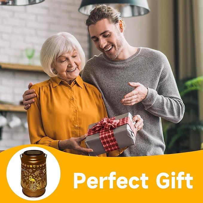 Lawn Social Solar Lanterns Outdoor Waterproof, Flamingos Metal Hanging Solar Lights for Outside, Garden Decor Birthday Gifts for Women Mom Grandma, Outdoor Lantern for Patio Yard Balcony Porch