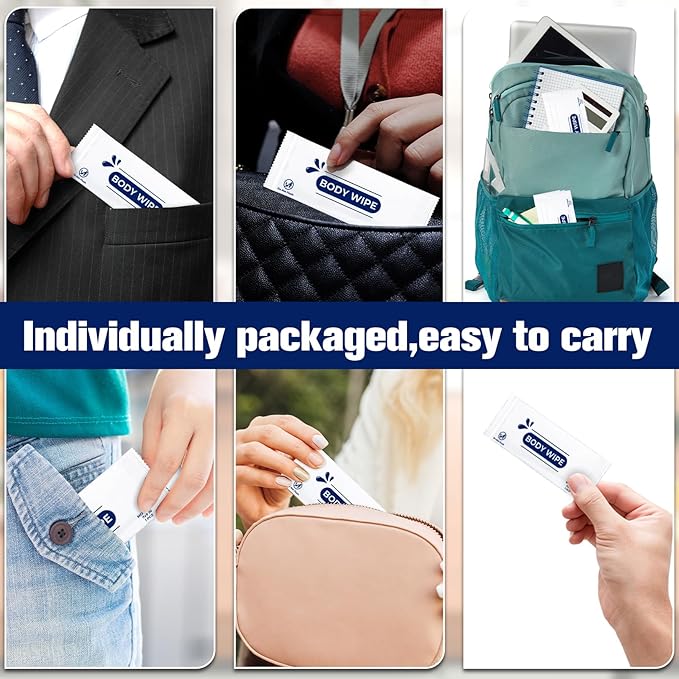 200 Pcs Large Body Wipes Individually Wrapped Bulk,Shower Wipe with Aloe,Body Wipes for Adults Bathing No Rinse, Hands, Face,Personal Cleansing Wipe for Travel Gym Camping