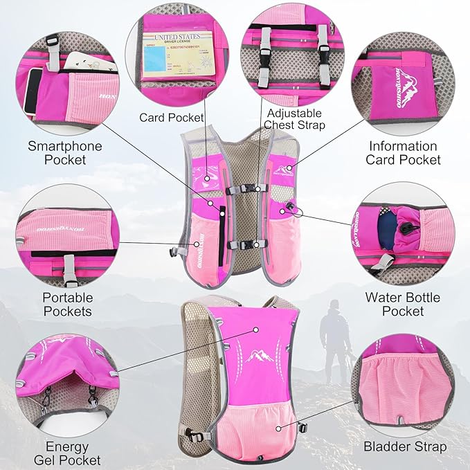 Hydration Vest Pack Backpack, Running Vest for Women Men Adjustable Chest Straps Running Hydration Vest for Trail Hiking
