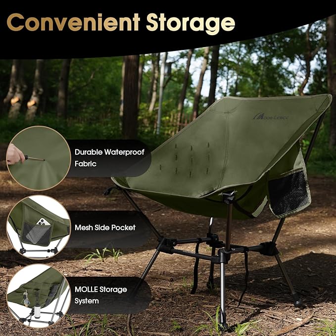 MOON LENCE Portable Camping Chair Plus, Upgraded Comfort & Size, Compact and Lightweight Still, Folding Chair for Backpacking & Hiking, 330Lbs Capacity (Green)