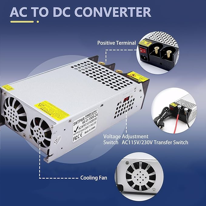 New Upgraded DIY SMPS 110V to 24V AC to DC 62.5A 1500W Power Supply,DC Power Supply,110v to 24v Converter Voltage Transformer for Motor Pump CCTV 3D Printer Air Compressor Led