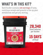 ReadyWise Emergency Food Supply - 120 Servings Breakfast Bucket, Freeze Dried & Dehydrated Meals, Survival Food Kit for Backpacking, Camping Essentials & Prepping Supplies, up to 25 Year Shelf Life