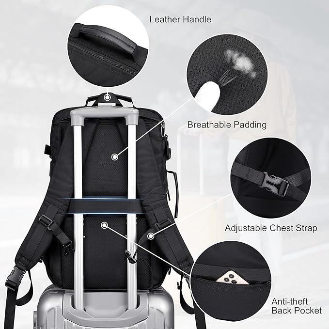 PIJUSHI Carry on Travel Backpack for Women Men Convertible Duffel Bag Backpack Large Luggage Rucksack Fit 16 Inch Laptop(PE039 Black)