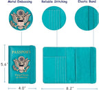 TOURSUIT RFID Blocking Passport Holder for Women Men, Leather Passport Travel Wallet with Metal 3D Metal Badge, Travel Document Holder Cover Accessories (Light Blue)