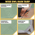 Wise Owl Outfitters Hammock Rain Fly – Waterproof Camping Tarp Cover with Tent Stakes & Carry Bag, Ultralight Shelter for Backpacking & Outdoor Shade