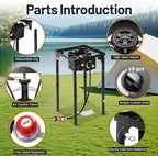Outdoor Camping Stove, 130000 BTU, High Pressure Single Burner, Propane Gas Cooker with Detachable Legs, 30 PSI Regulator