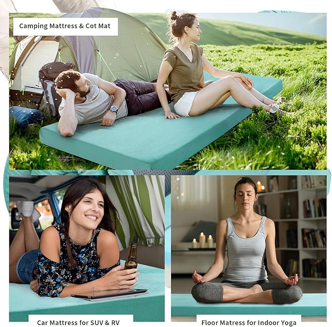 HOMBYS 3 INCH Thick Waterproof Memory Foam Camping Mattress for Outdoor Sleeping, Portable Roll Up Mattress Pad Mat for Travel Truck Bed Tent