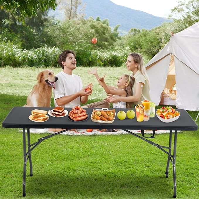 BestOffice Outdoor Folding Camping Table Plastic Table Portable Square Height Dining Table Perfect for Picnics,Parties,Party and Camping,Black