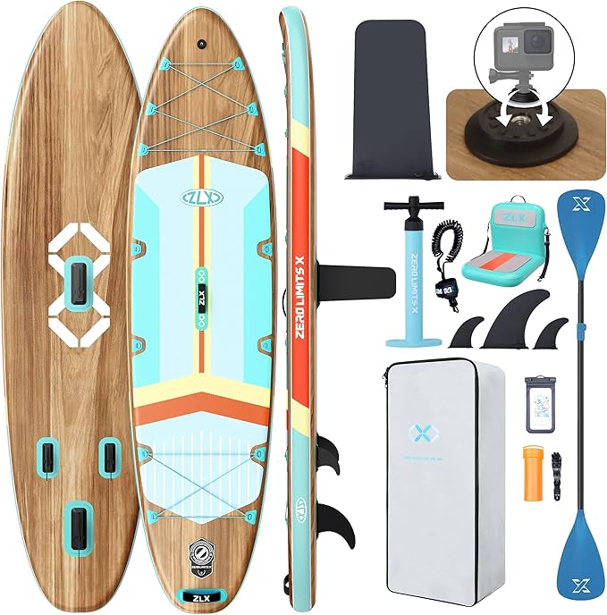 ZLX 11'6" Extra Wide Inflatable Stand Up Paddle Board SUP, Stable Non-Slip Deck Pad, Unique Fin System and Premium iSUP Accessories - Portable Backpack & Upgraded Pump for Adults, All Skill Levels