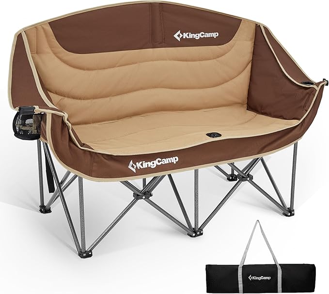 KingCamp Double Camping Chair, Oversized Heavy Duty Loveseat for Adults Portable Folding XL 2 Person Couch Padded Comfortable Two Seat with Cup Holder for Outdoor Lawn Backyard
